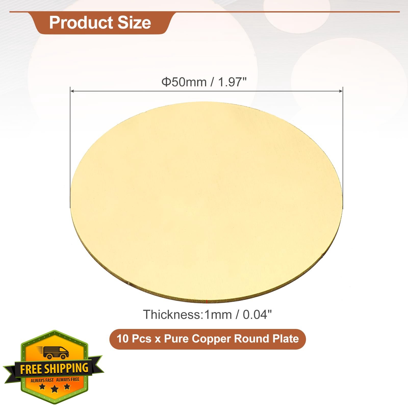 MECCANIXITY 50mm Brass Plate Copper Sheet 10 Pcs