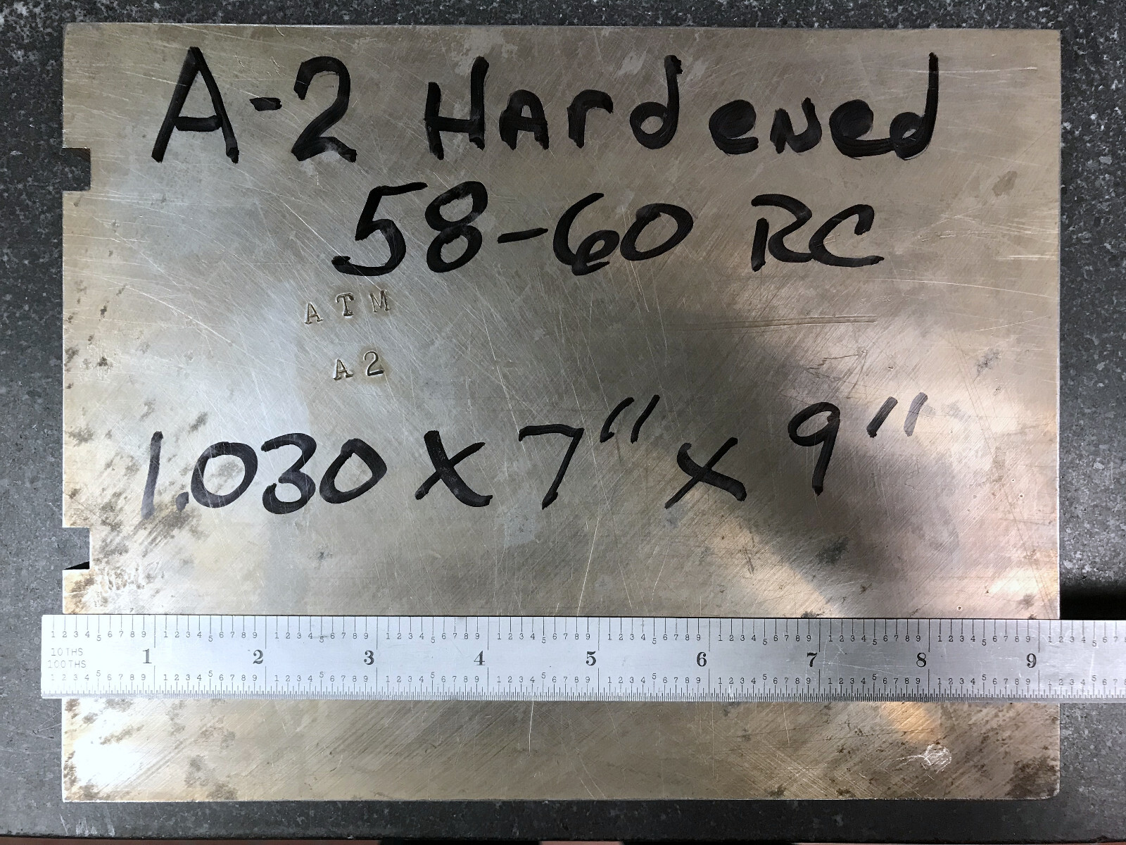 A2 TOOL STEEL 1.030 X 7″ X 9″ HARDENED 58-60 RC 1″ FLAT BAR LIKE D2 DIE STOCK