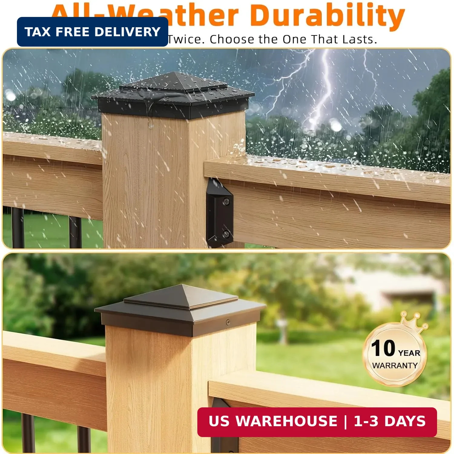 4 x 4 Ultra Durable Aluminum Pyramid Post Caps Fits Actual 3.5″ x 3.5″ Wood Post