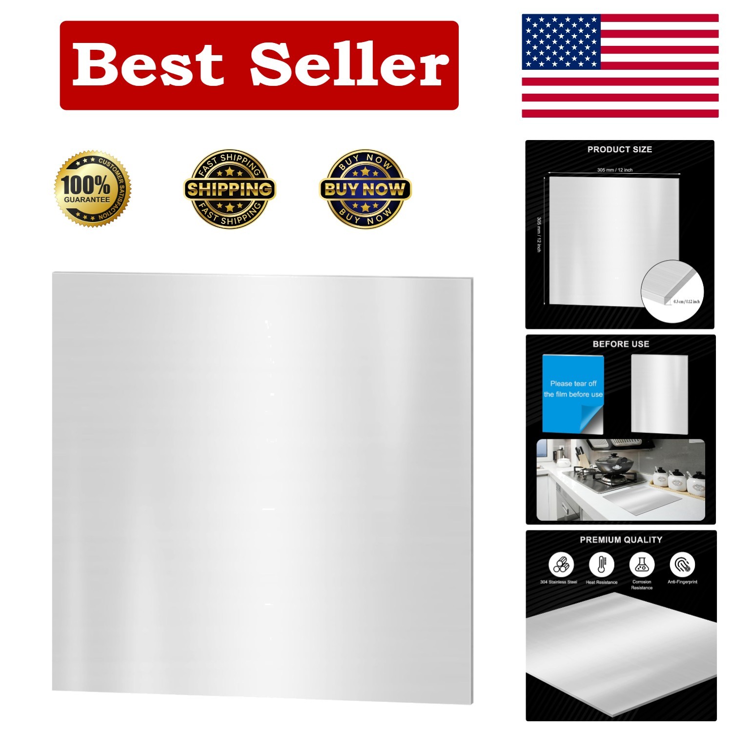 Durable 12×12 Inch Stainless Steel Sheet – 0.12 Inch Thickness for Versatile Use