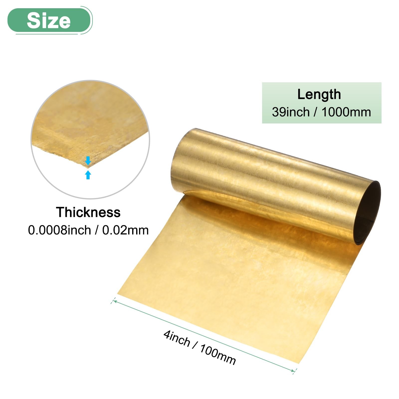 Brass Sheet Roll, 39 x 4 x 0.0008 inch, Metal Foil Plate, Hardware, DIY, Ground