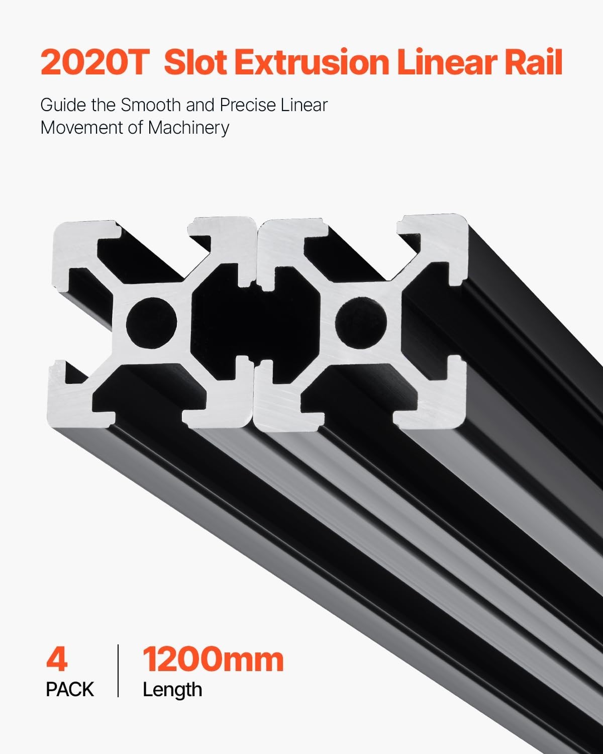 VEVOR 2020 Aluminum T-Slot Extrusion black anodized 1200 mm 4-pack