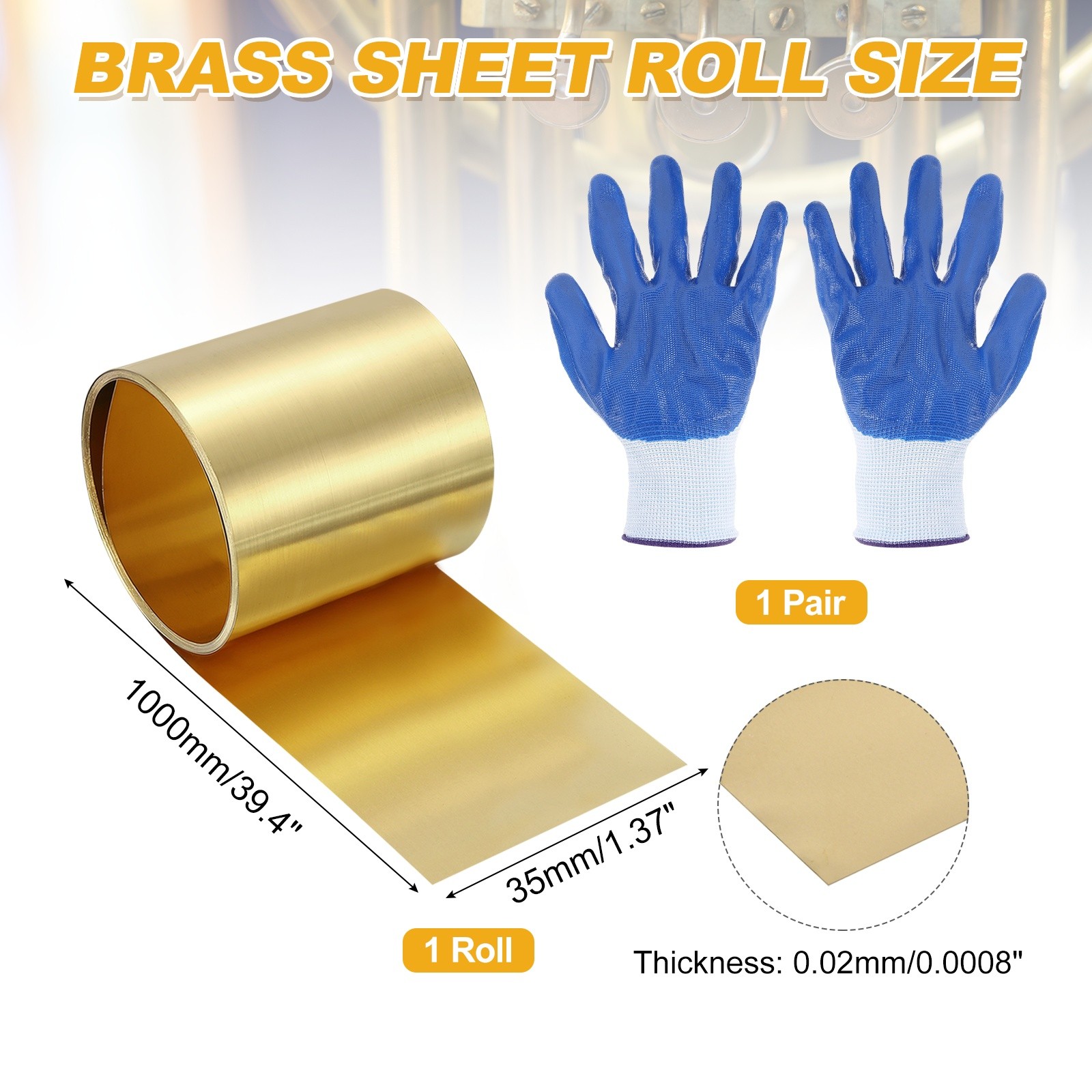 Brass Sheet Roll, 0.0008 x 1.37 x 39.4 Inch H62 Thin Brass Foil Strip Plate Shim