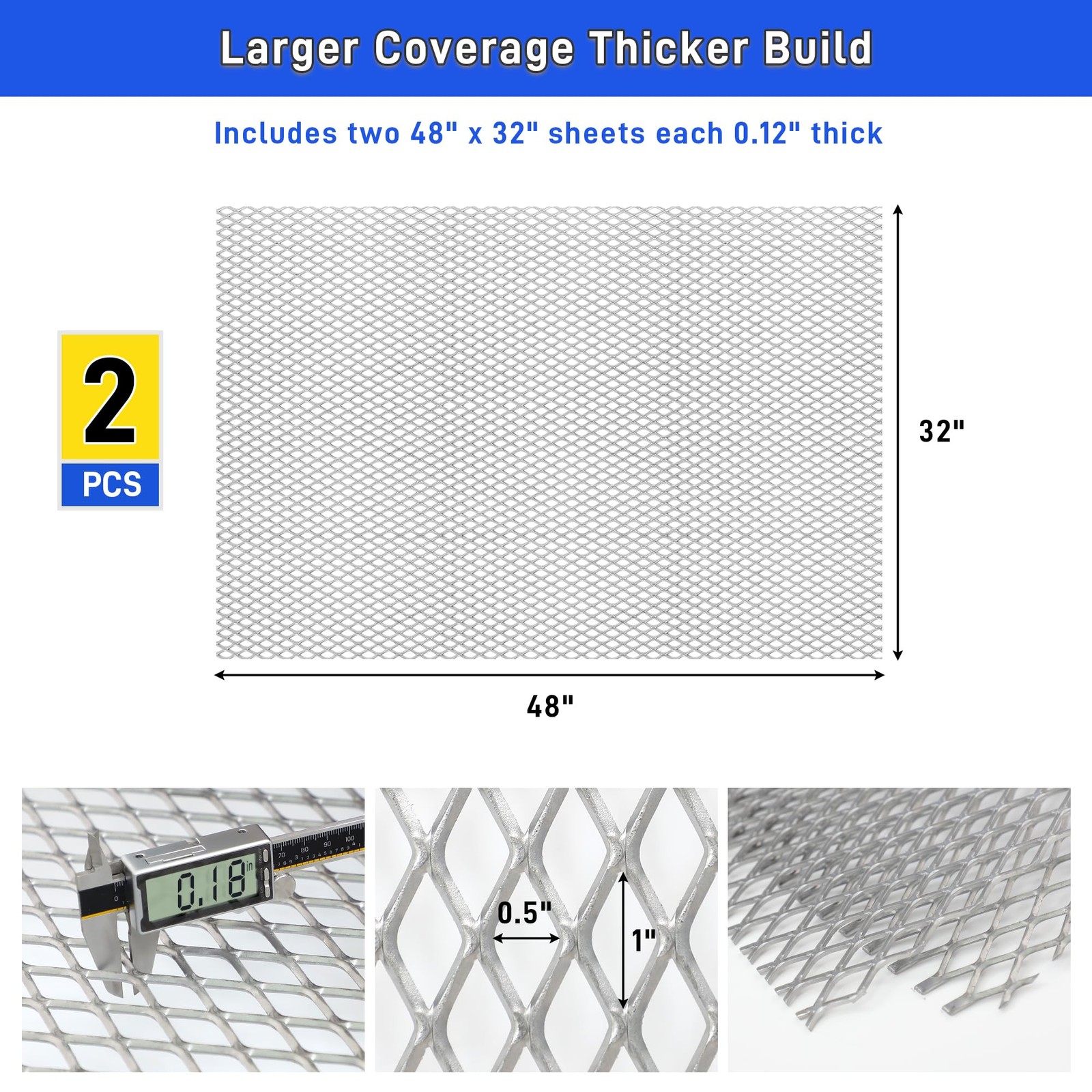 2PCS Steel Expanded Metal Sheet Flattened 48 x 32 Inches, 48″ x 32″, Silver