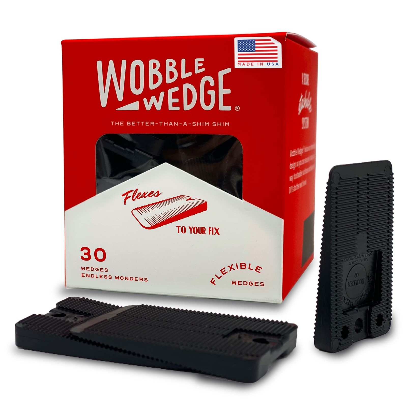 Wobble Wedges Flexible Plastic Shims 30 Pack Black for Leveling and Furniture