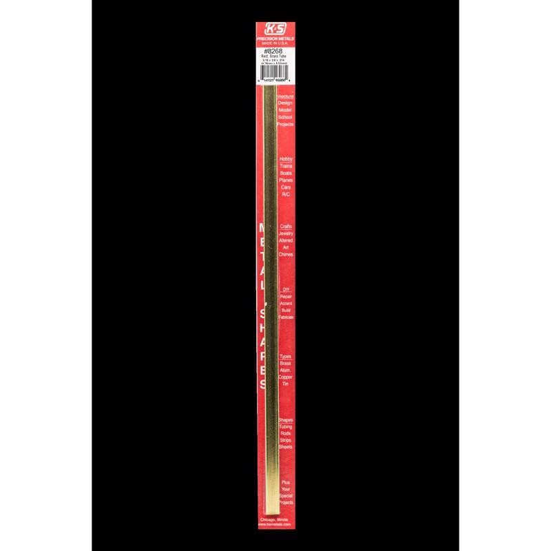 K&S 8268 Brass 0.014 in. Thick Rectangular Metal Tube 12 L x 3/8 W in.