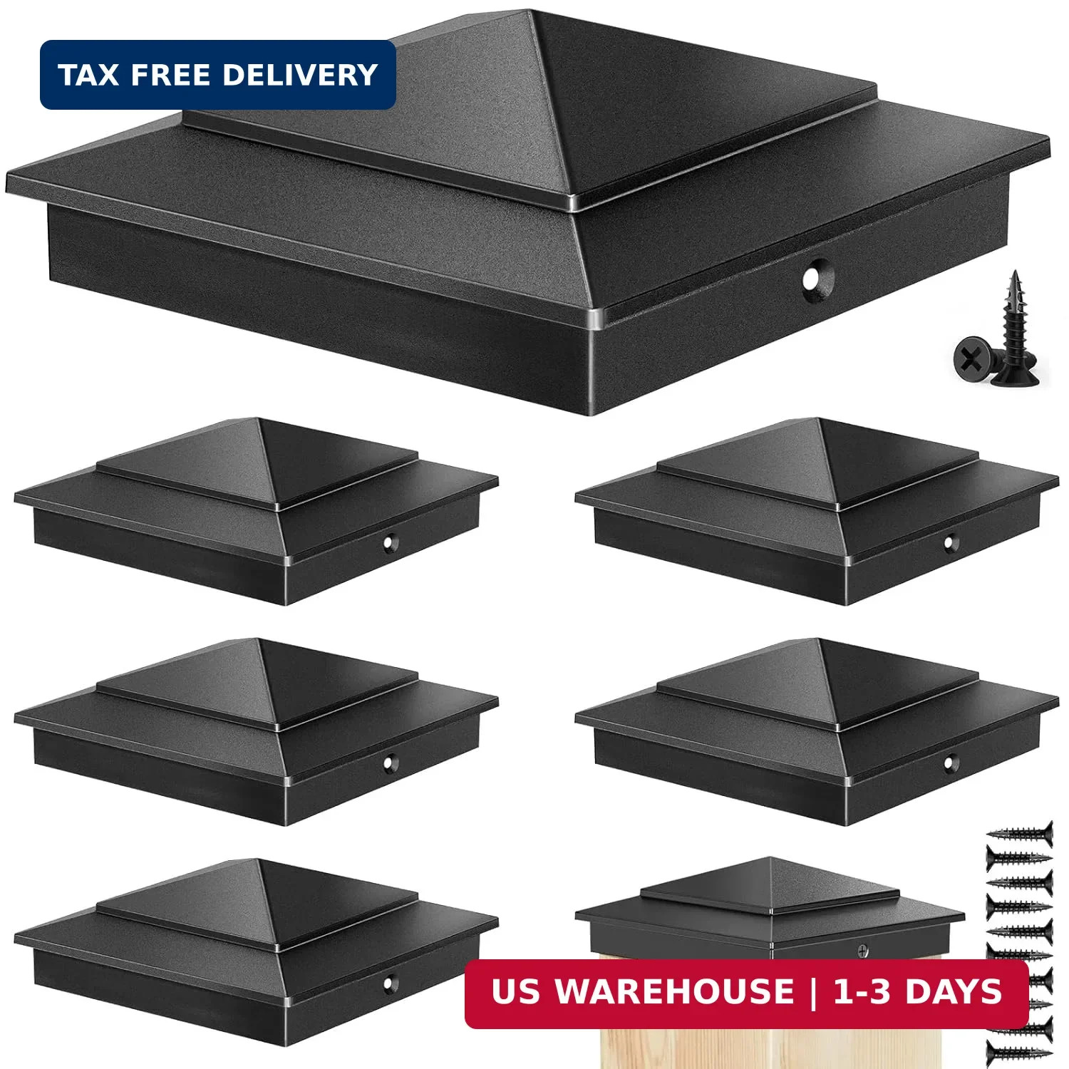 4 x 4 Ultra Durable Aluminum Pyramid Post Caps Fits Actual 3.5″ x 3.5″ Wood Post