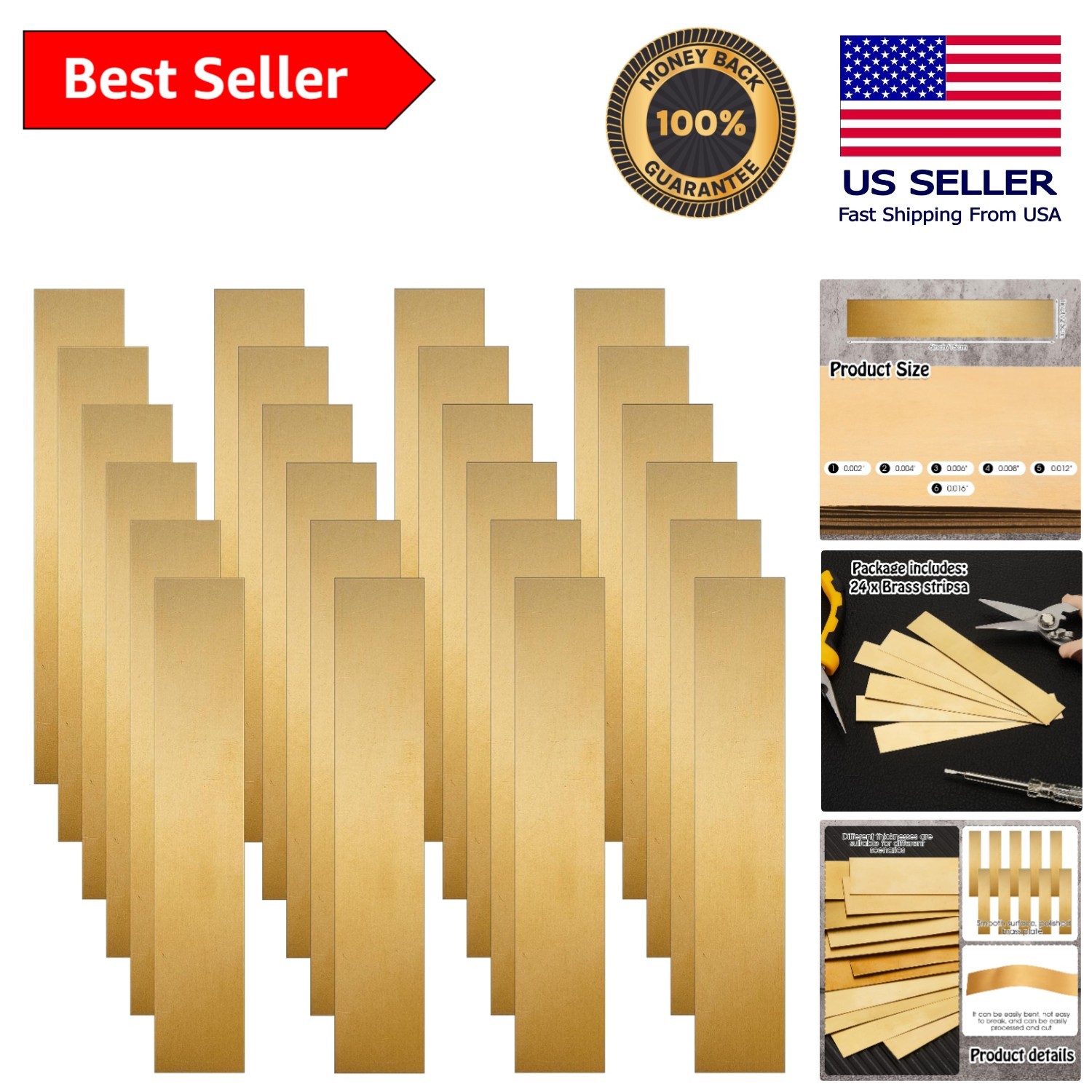 24-Piece Assorted Brass Shim Stock Set: 0.002” to 0.016” Thick for DIY Proj…
