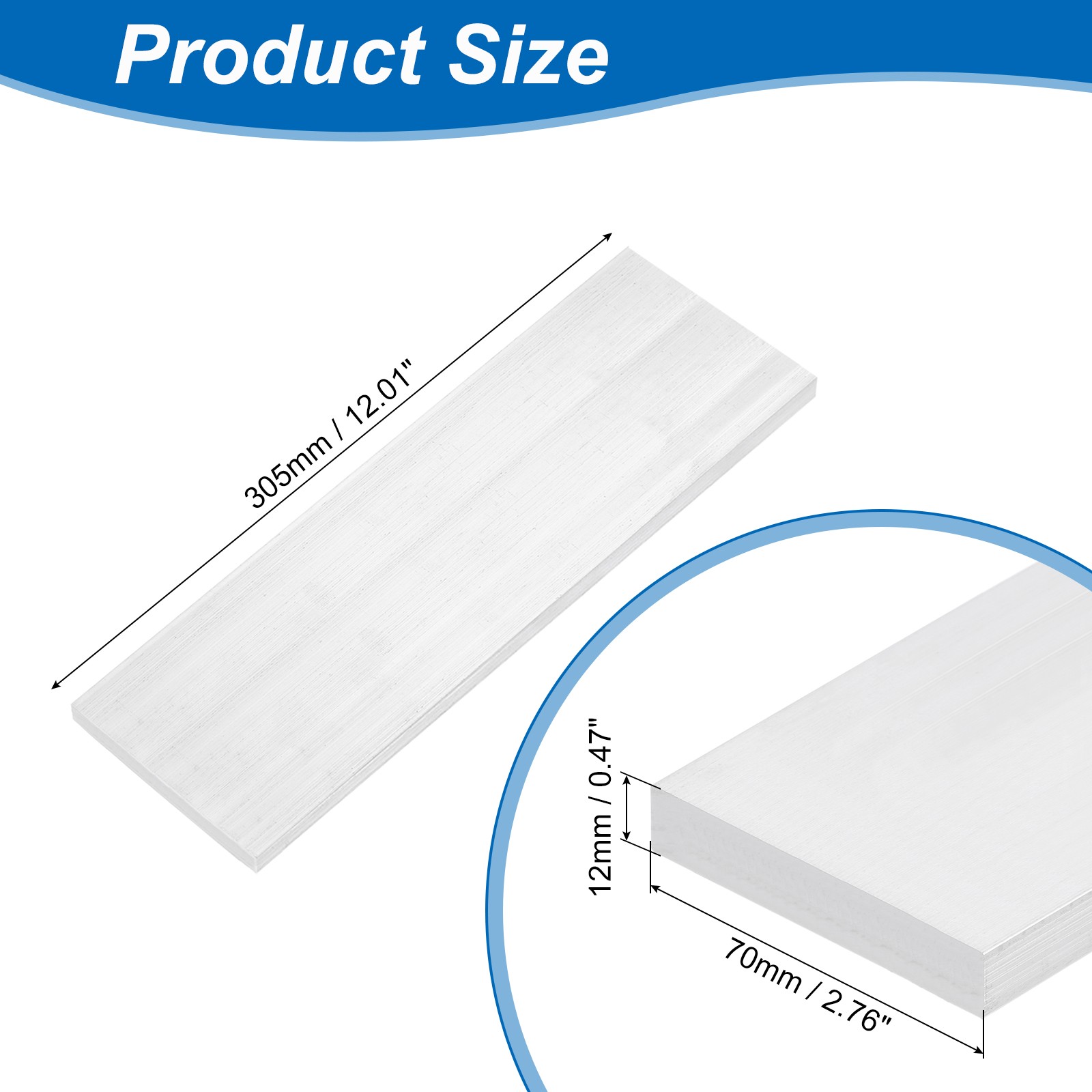Square 6063 Aluminum Flat Bar, 1/2″ Thickness 2-3/4″ Width 12″ Length