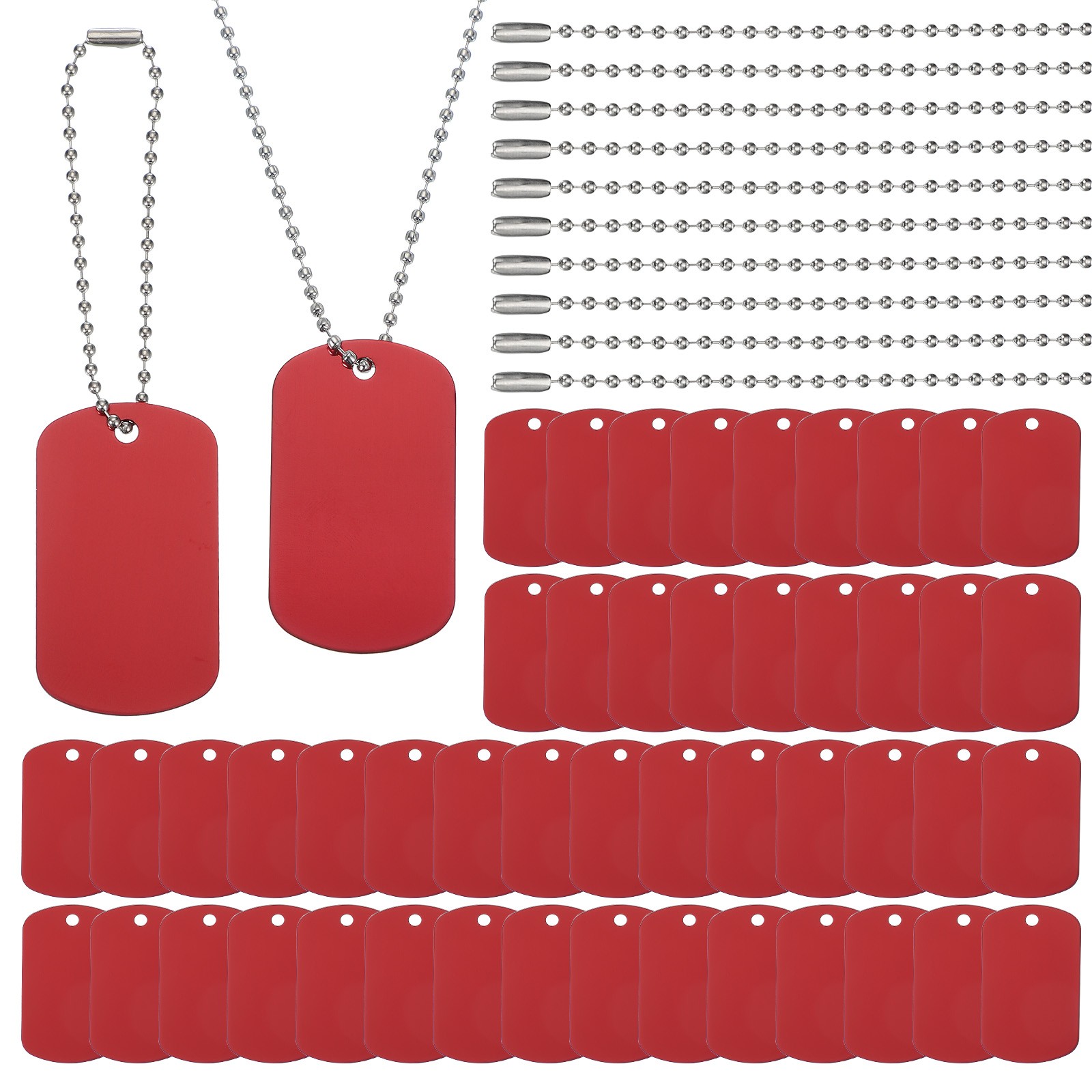 100Pcs Blank Tag Metal Stamping Tags, Rectangle Shape Engraved Tag, Red