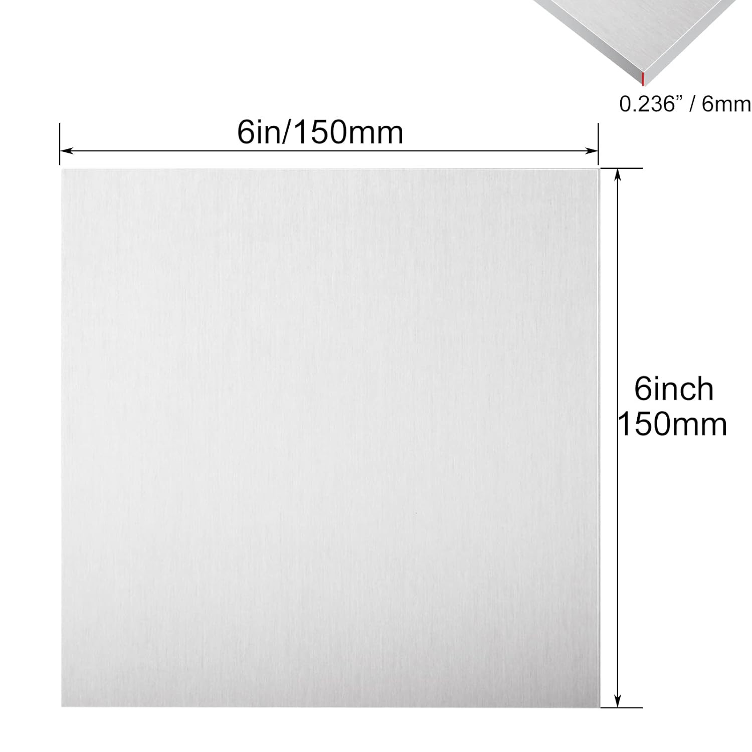 2 Pack 6061 T6 Aluminum Sheet Metal 6 X 6 X 0.236 (1/4) Inch Flat Plain Plate Pa