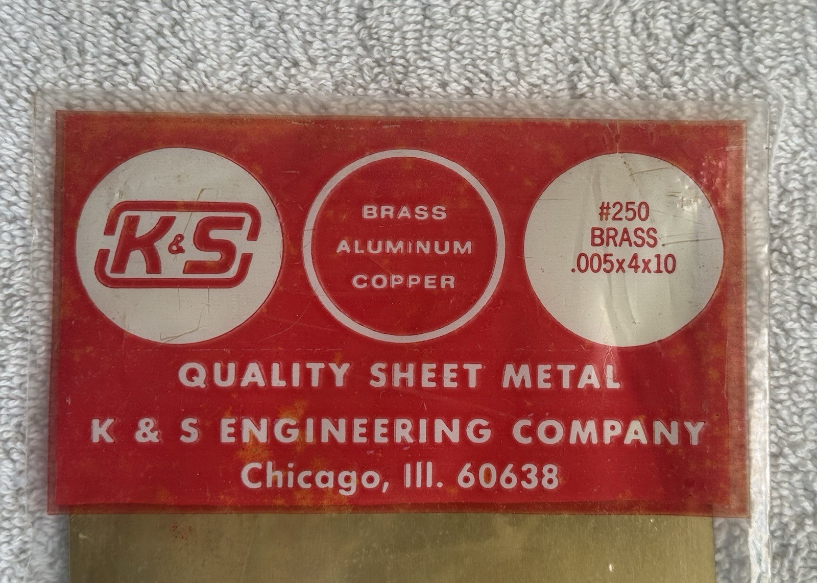 K & S Precision Metals .005x4x10 #250 Brass Sheet Metal Nos Vintage