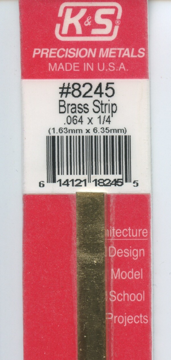 12 in BRASS STRIP 1/4×8/125in (6.35×1.63mm) K&S Engineering #8245 NEW