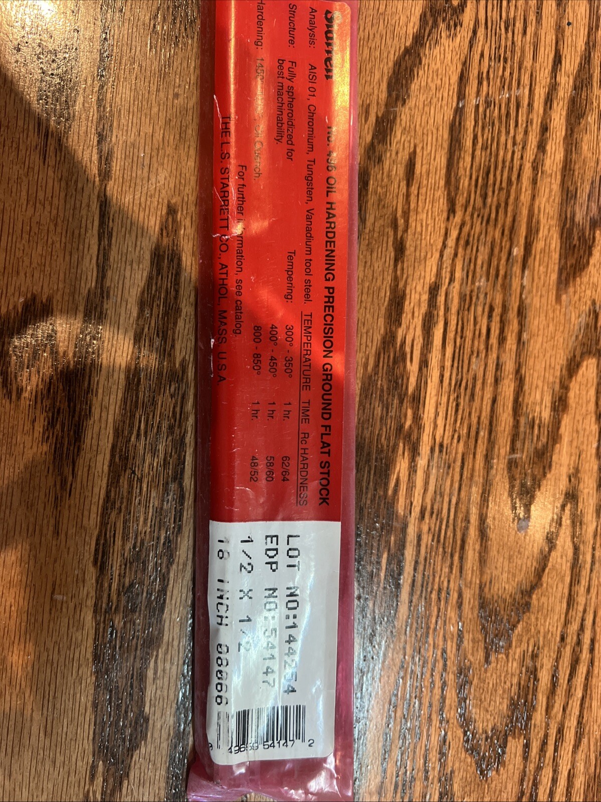 STARRETT 496 OIL HARDENING [PRECISION GROUND FLAT STOCK 1/2”x1/2”x18”