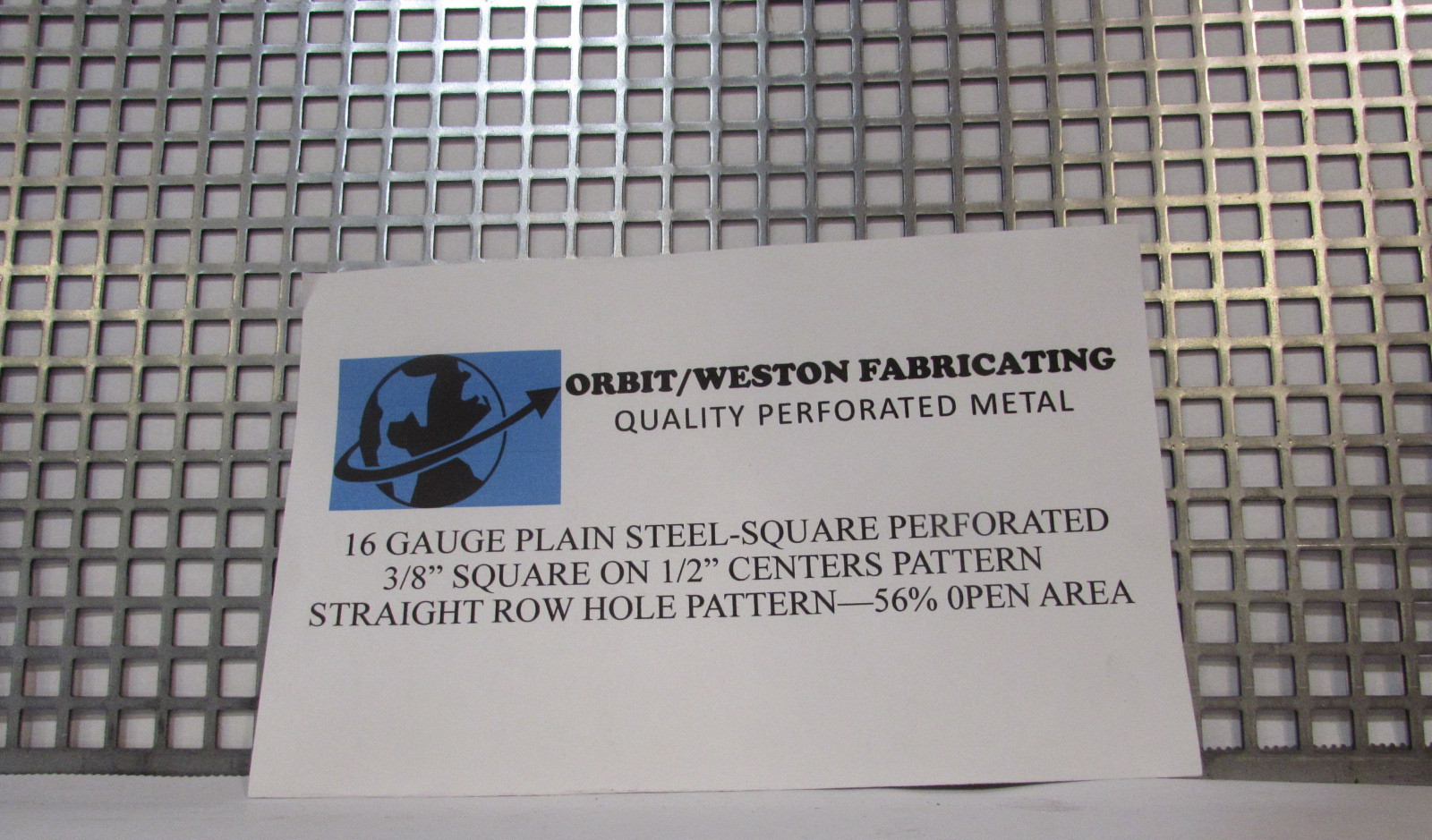 PERFORATED METAL 16 GAUGE–PLAIN STEEL– 3/8″ SQUARE ON 1/2″ CENTERS 6″ X 6″