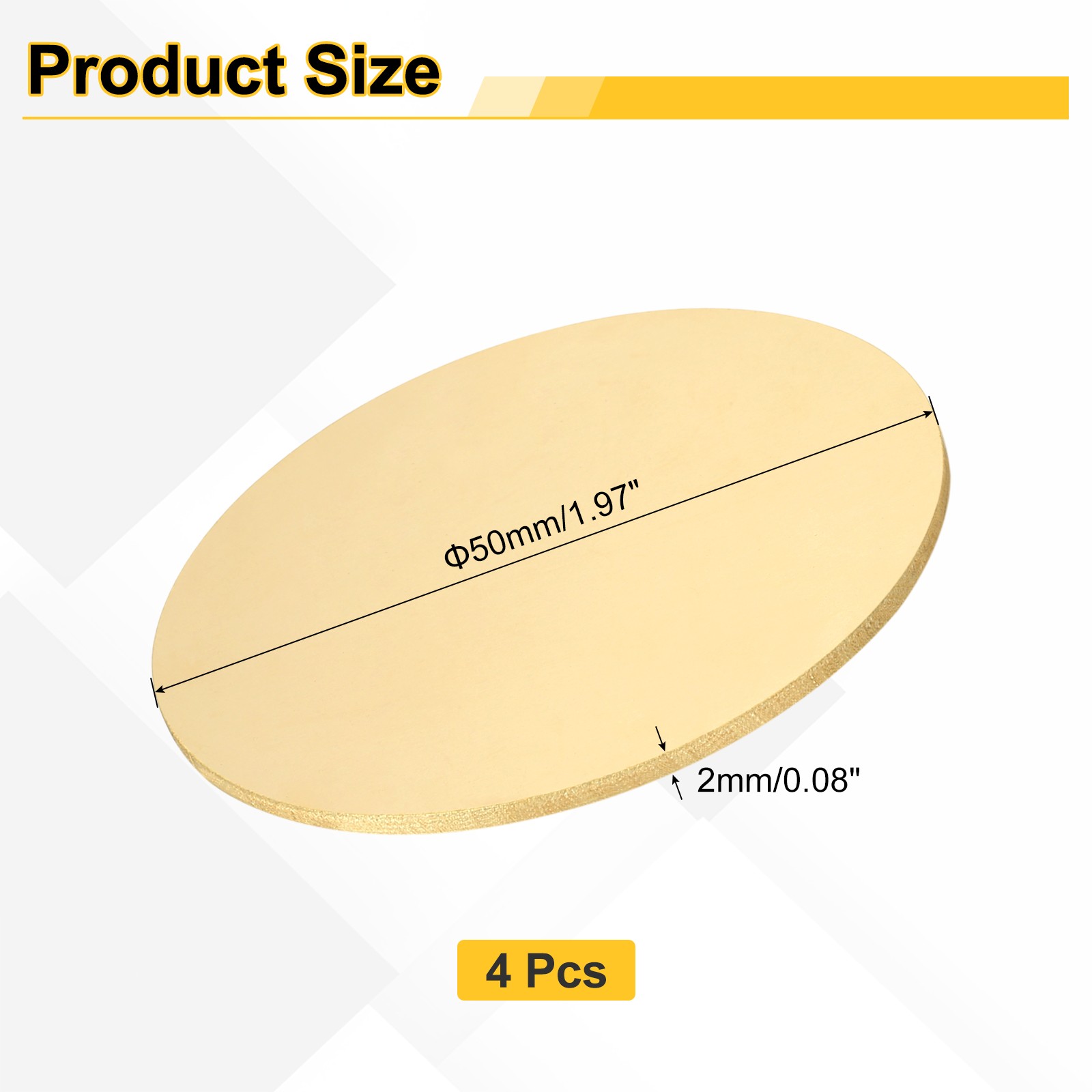 4pcs Brass Sheets, 0.08″ Thickness x 1.97″ Diameter Brass Round Plate, Yellow