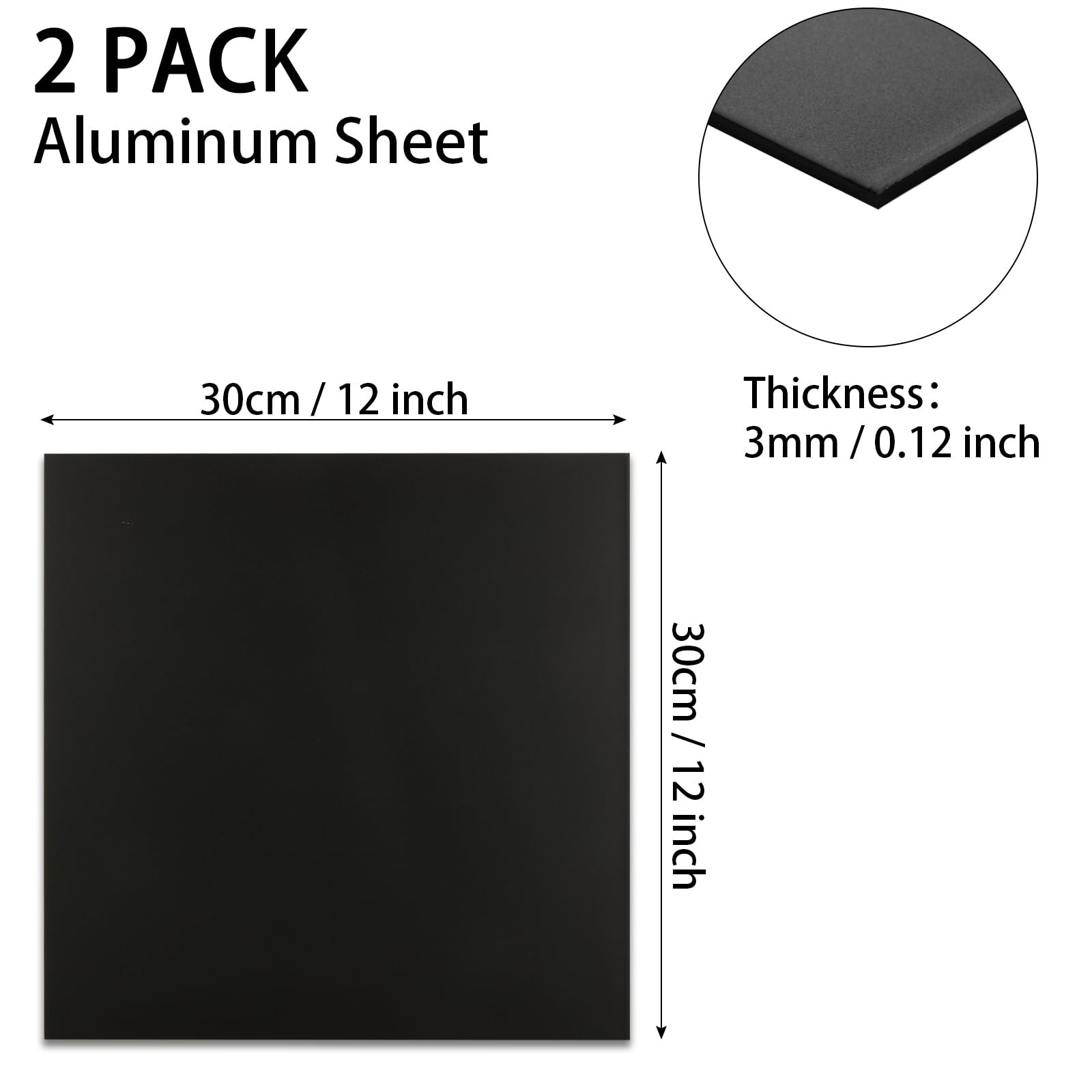 2 Pack 12 x 12 x 1/8 (0.12″) Inch 5052 Anodized Aluminum Sheet, 3 mm Thick Bl…