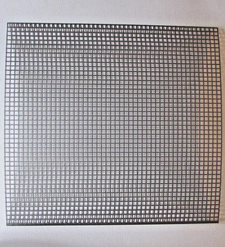 3/8″ SQUARE—- 16 GA. STAINLESS PERFORATED METAL —11-1/2″ x 12-3/4
