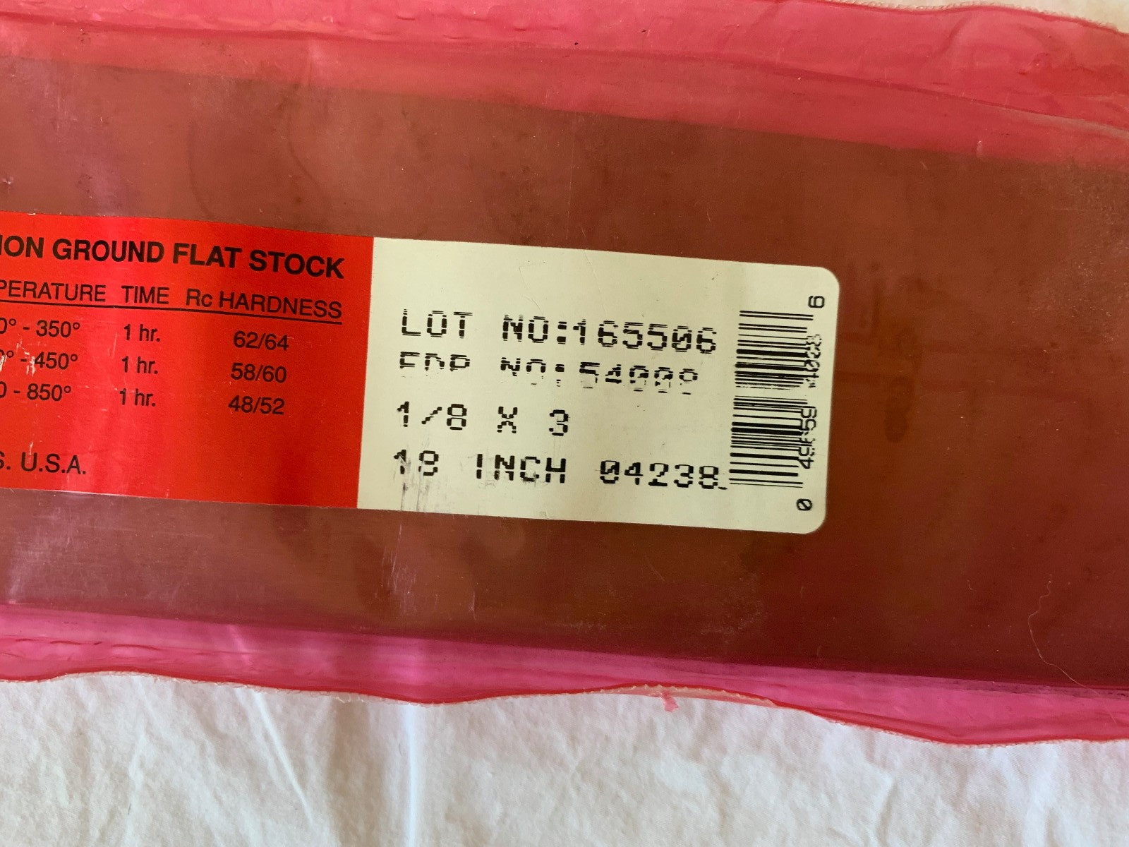 Starrett 1/8″ x 3″ x 18″ No. 496 Oil Hardening Prscn. Ground Flat Stock; New