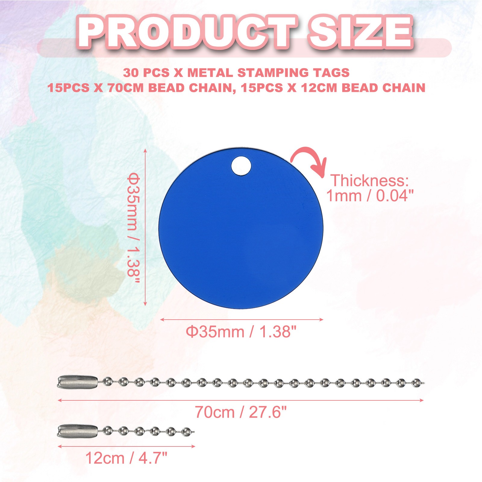 30Pcs Blank Tag Metal Stamping Tags, Round Shape Engraved Tag, Blue