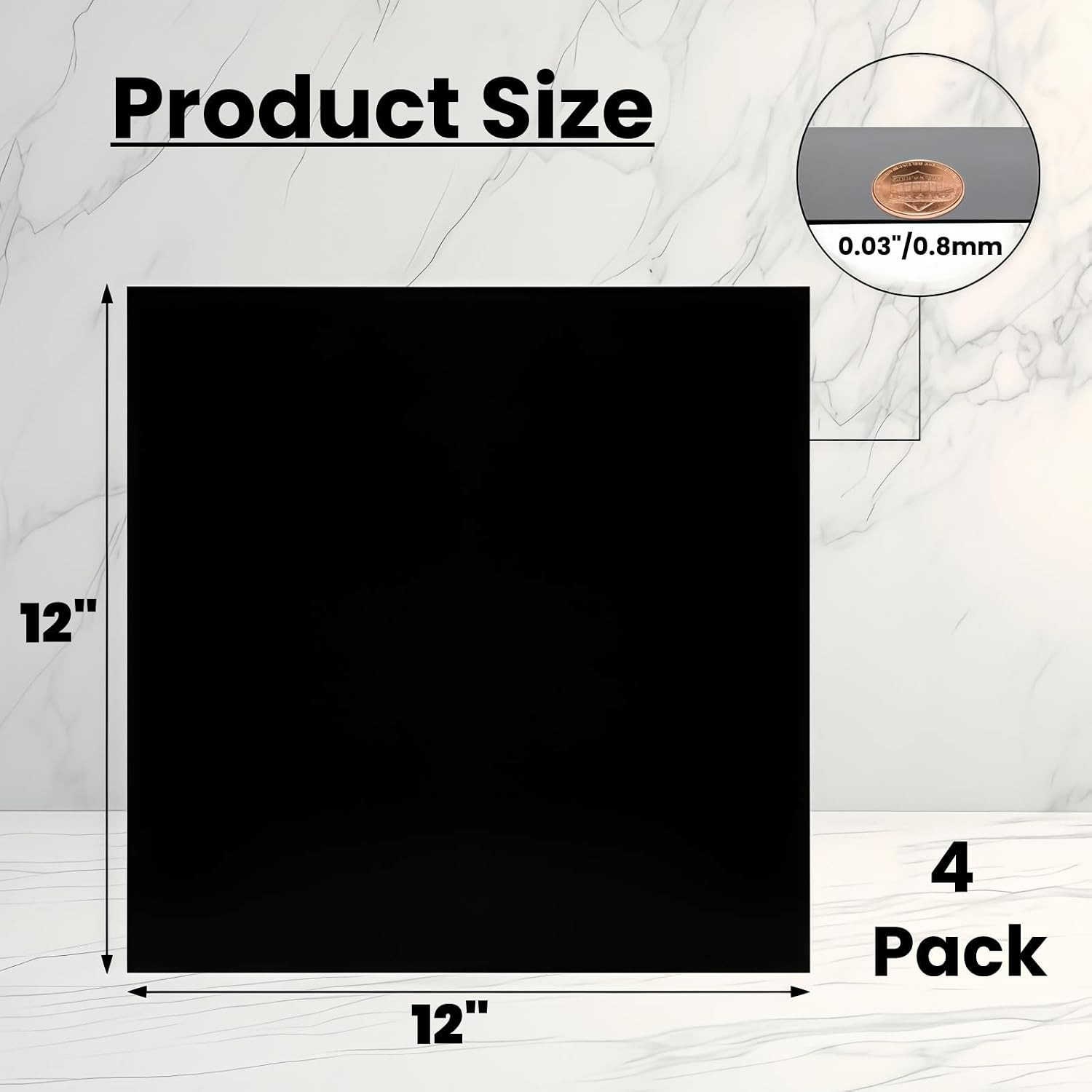 4 Pack 12 x 12 x 1/32 (0.03″) Inch Anodized Aluminum Sheets, Black 5052 Aluminum
