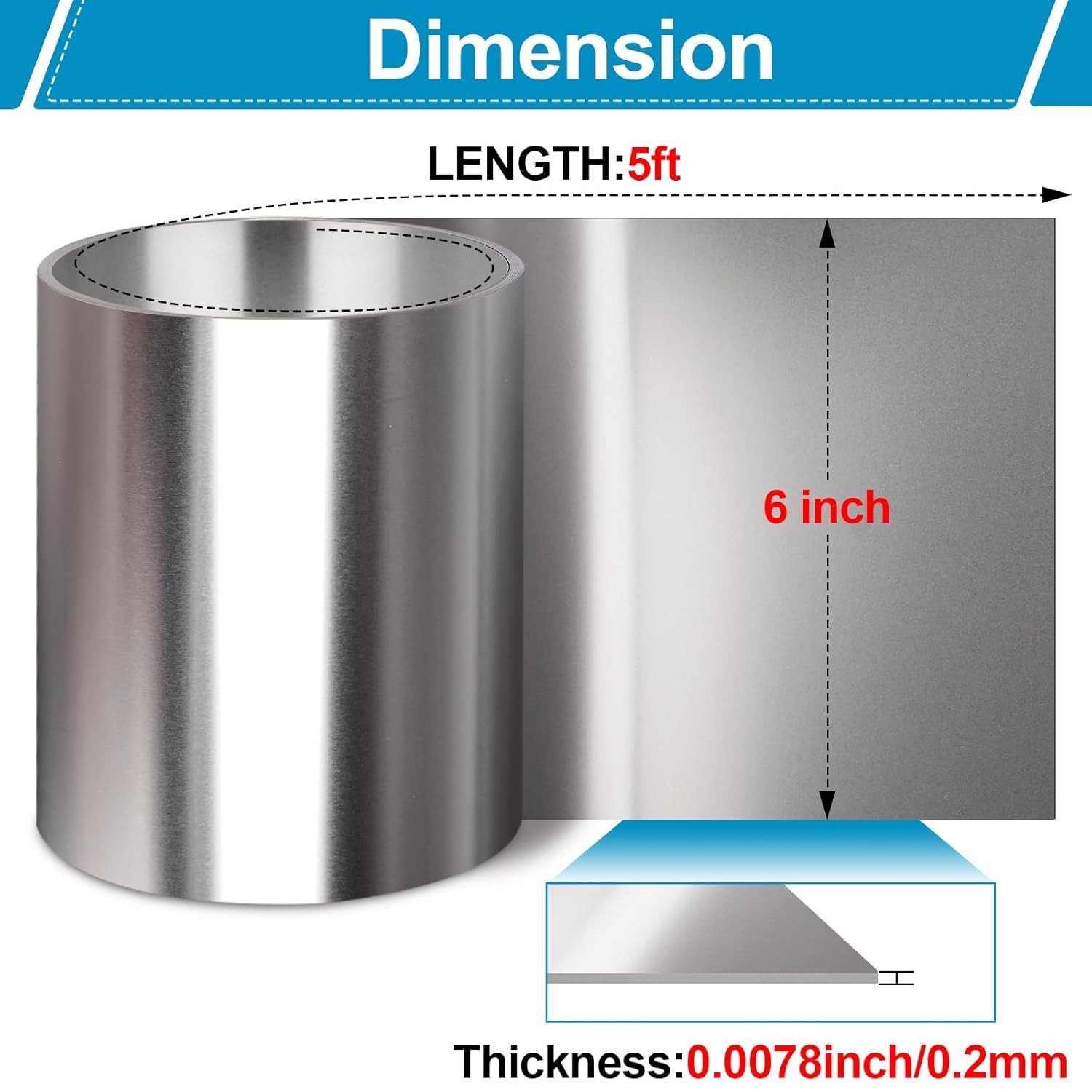 304 Stainless Steel Foil Roll, 6″ x 10Ft Stainless Steel Sheet, Full…