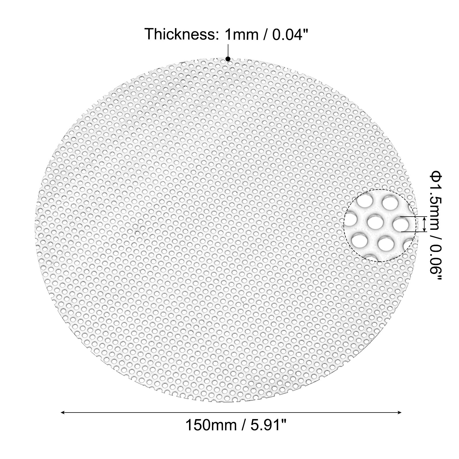 6″ 304 Stainless Steel Perforated Sheet, 0.06″ Hole Metal Mesh Plate