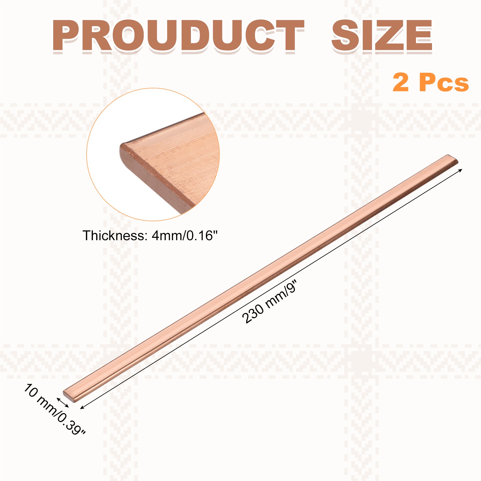 2Pcs Copper Flat Bar, 5/32″ x 3/8″ x 9” C110 Solid Copper Bus Bar Stock
