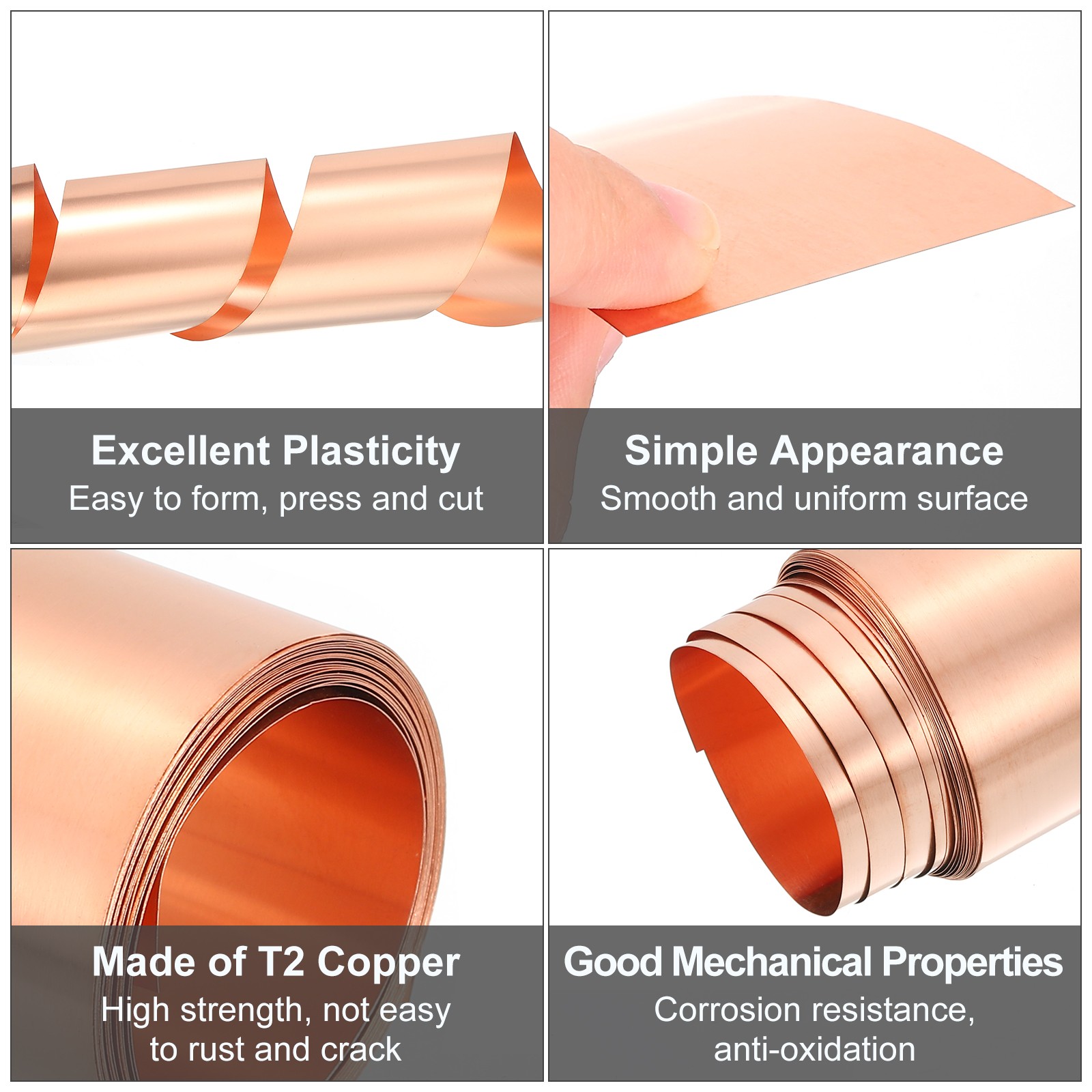 Pure Copper Sheet Roll, 0.2mm 24Ga Thick T2 3.5Ft x 4in Copper Strip for Craft