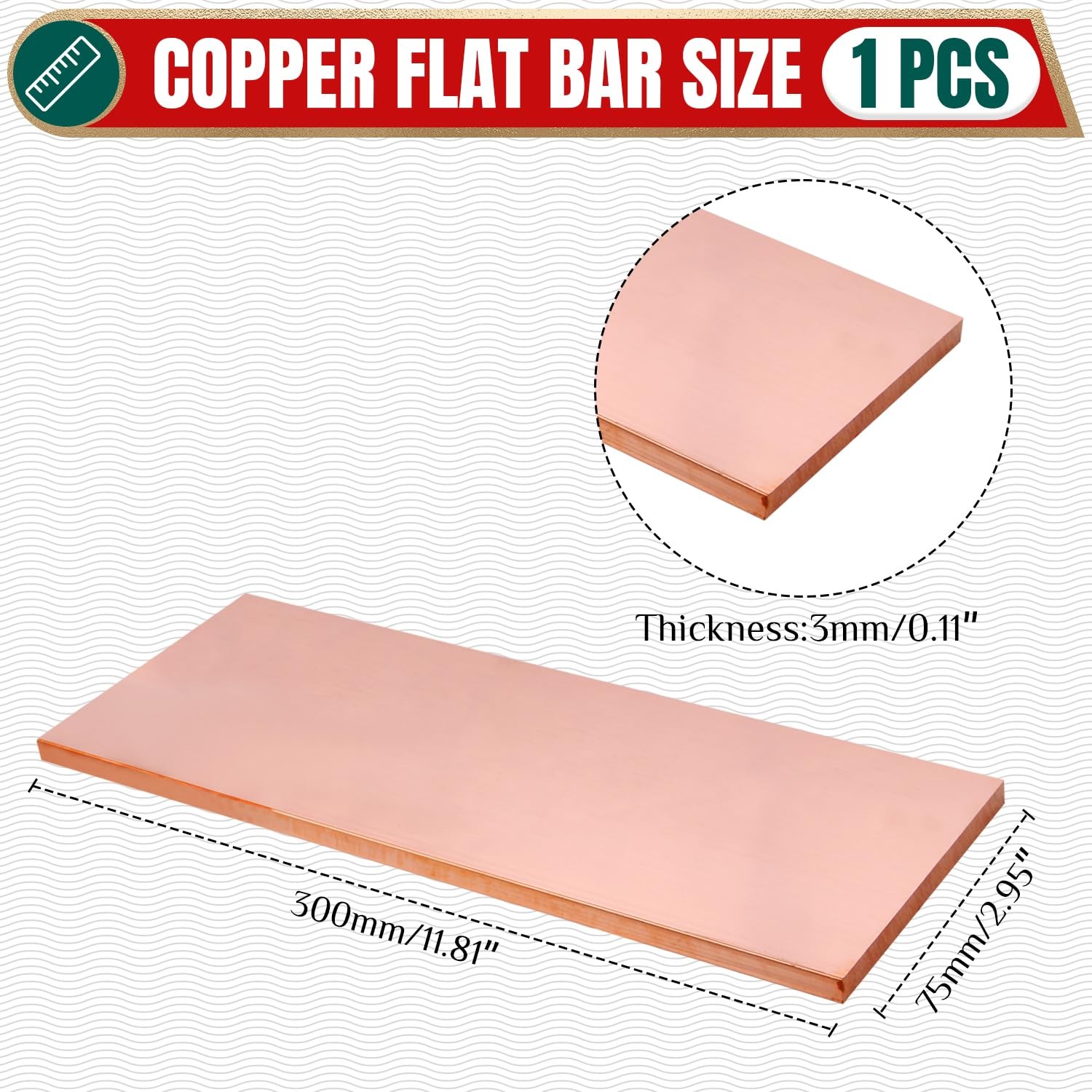 1/8″x3″x12″ Copper Flat Bar, C110, Soft Annealed, for Crafts & DIY