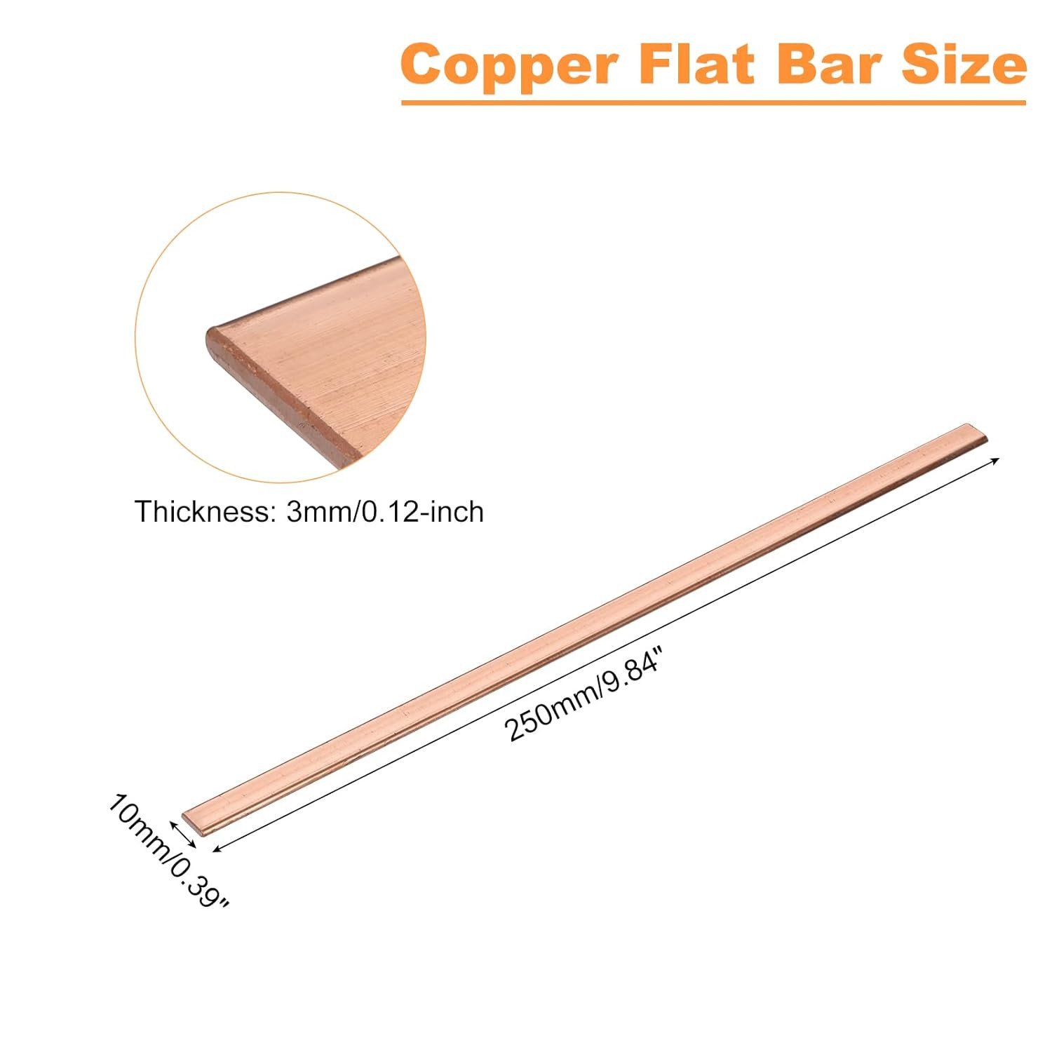 Copper Flat Bar 1/8 x 3/8 x 10 Inch Bus Bar Stock Plate for Electrical Grounding