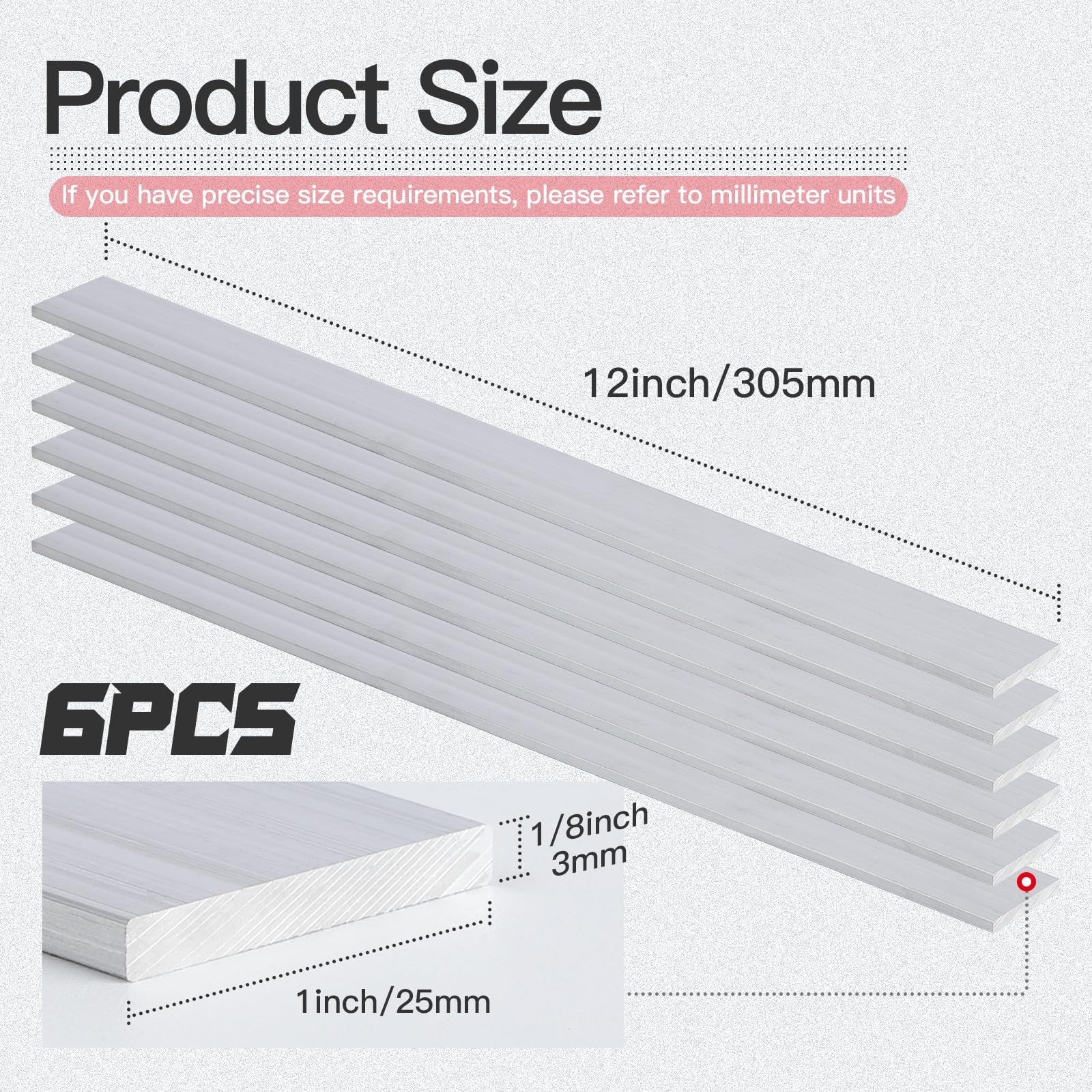 6061 Aluminum Flat Bar 1/8″ x 1″ x 12″ – 6 Pieces – General Purpose