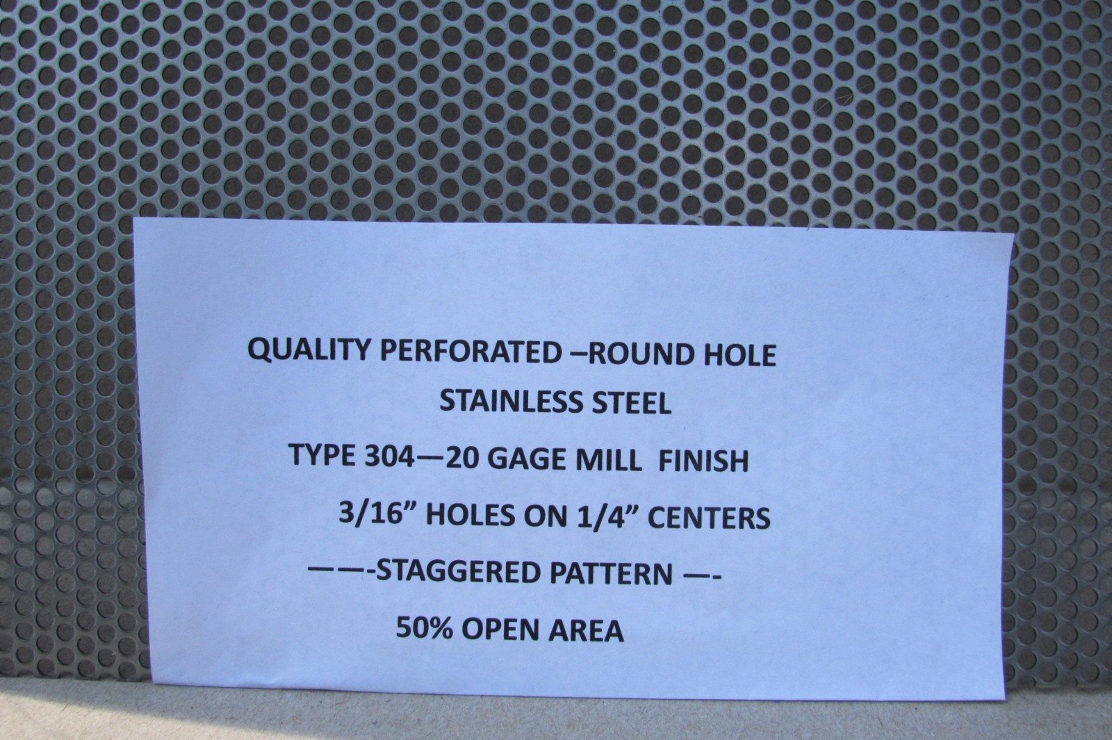 =3/16 HOLES=20 GA.-(.037)-304 STAINLESS PERFORATED 11-3/4″ X 23-1/2″===