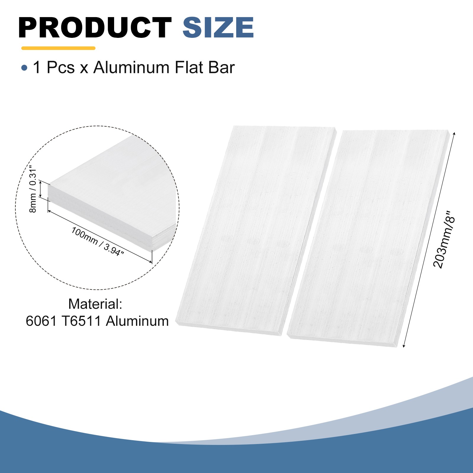 Square Aluminum Flat Bar 8x100x203mm 6061 Aluminum Solid New Mill Stock