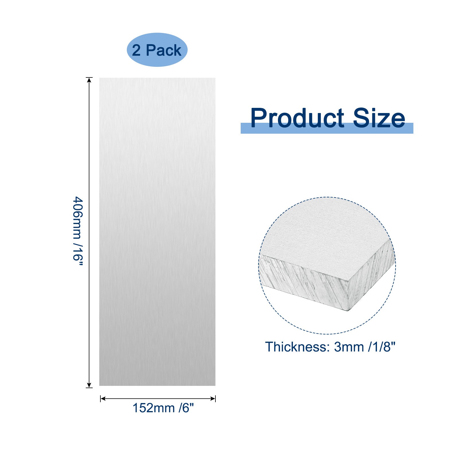 6061 T651 Aluminum Sheet, 6 x 16 x 1/8 Inch Aluminum Sheet Flat Metal Plate 2Pcs