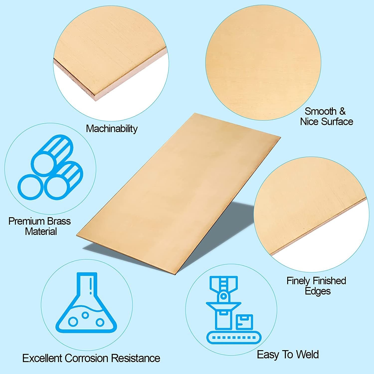 Brass Sheet, Metal Sheets Plates, 12″ Length x 6″ Width x 0.016″ Thickness, 2…