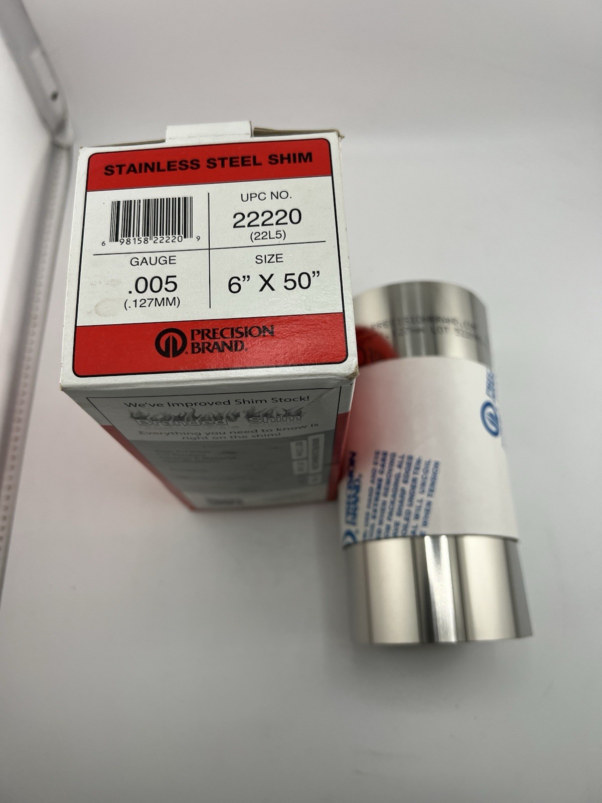 Precision Brand 22220 Stainless Steel Shim Stock Roll .005” x 6” x 50” NOS