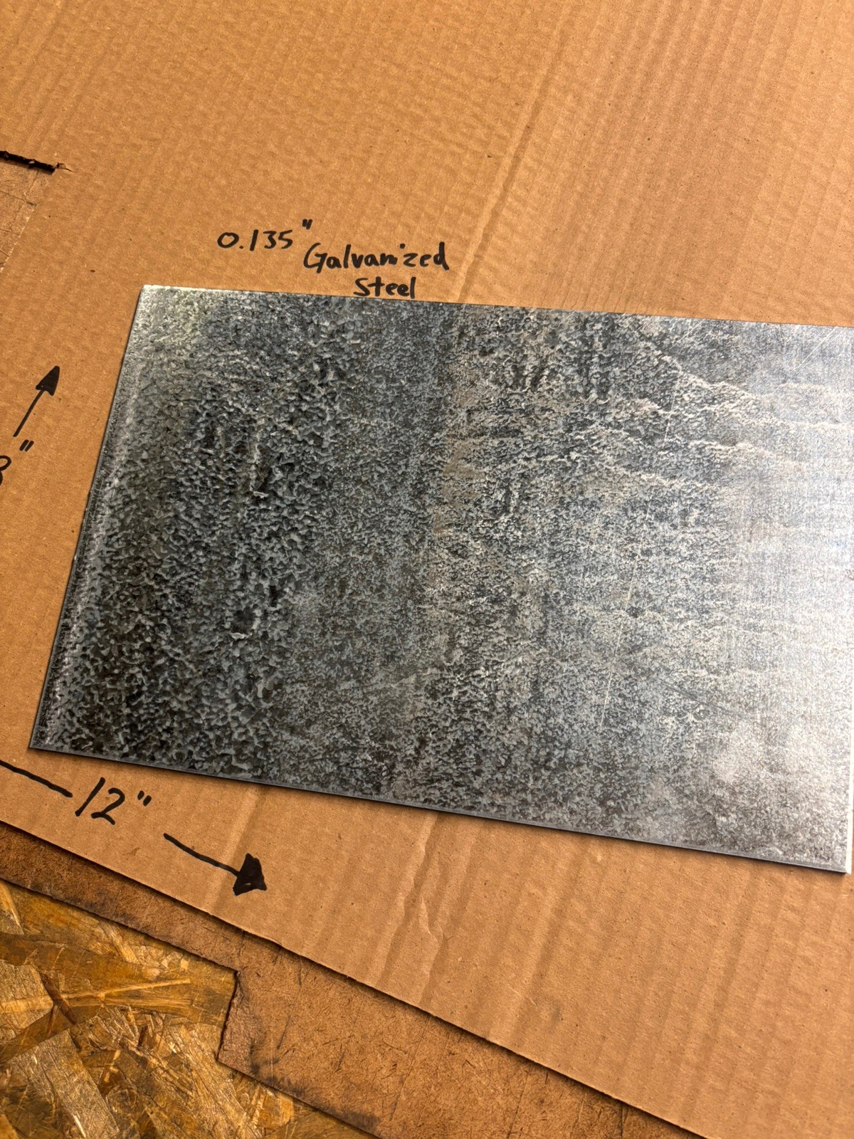 0.135” Thick Galvanized Steel Sheet Metal – 8” x 12” – New