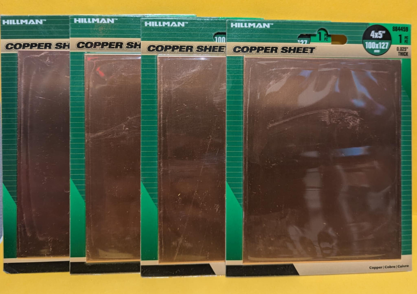 1 LOT OF 4 Hillman 884459 4″x5″ Copper Sheet, 0.025mm Thick