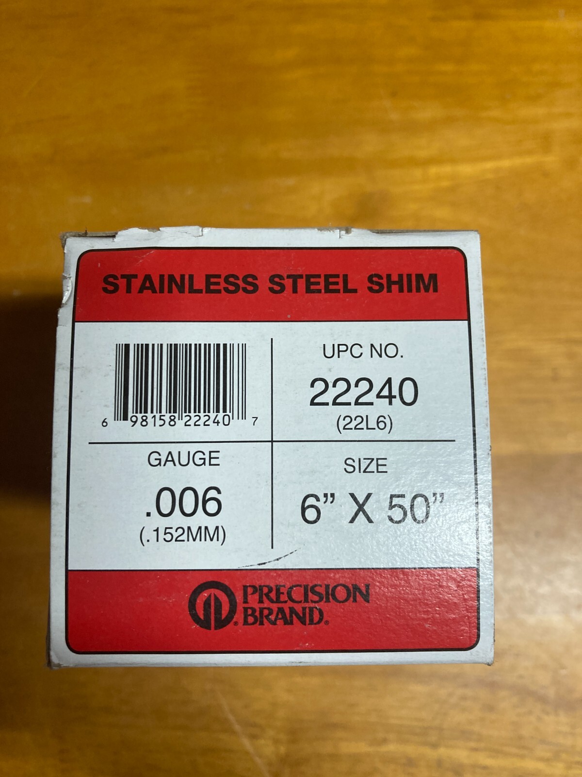 precision brand products 22240 22l6 .006x6x50″ stainless shim stock