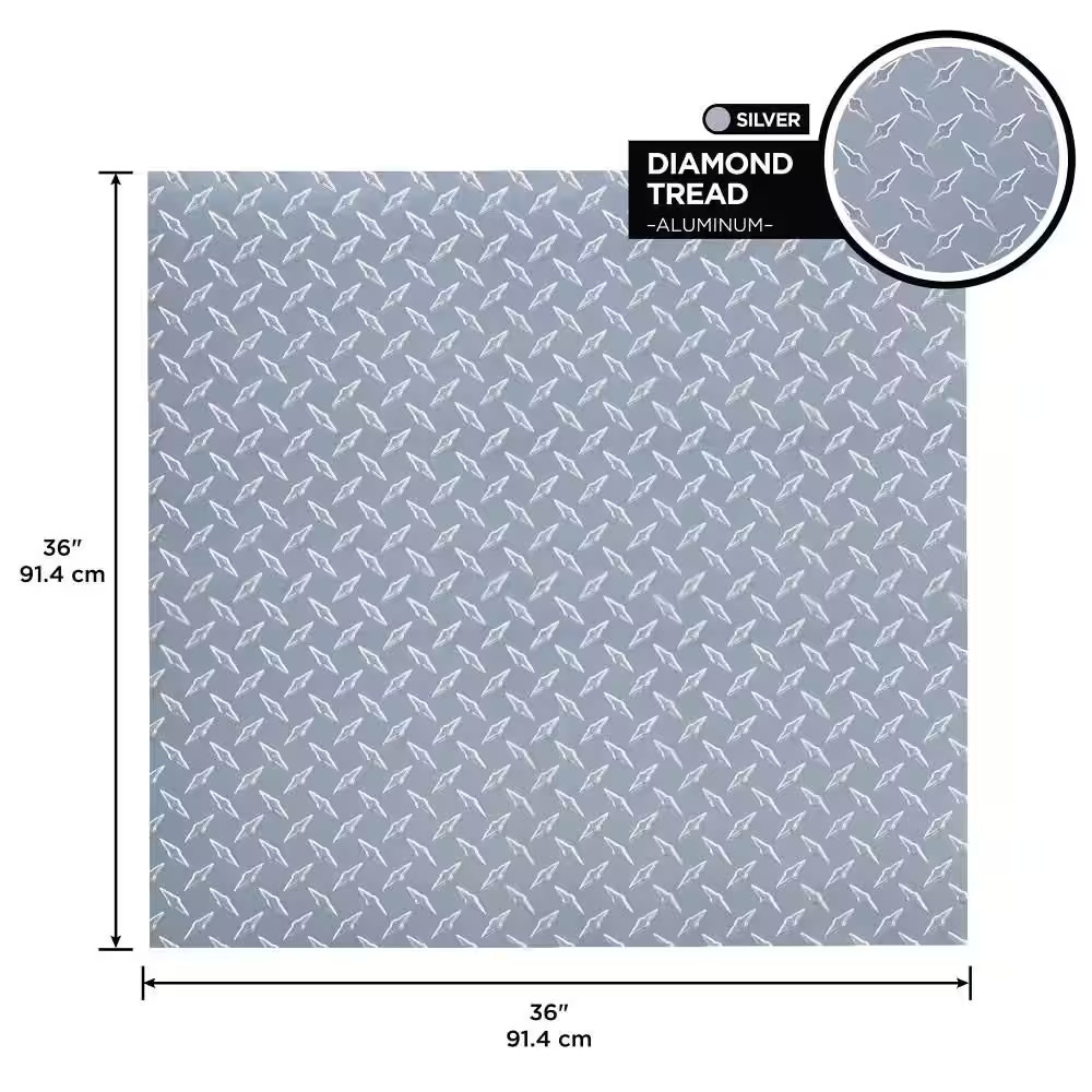 Heavy Weight 36 In. X 36 In. X 0.063 In. Diamond Tread Silver Aluminum Sheet Met