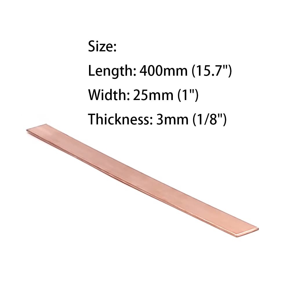 2 PCS C110 Copper Flat Bar, 1/8 x 1 x 15.7 3x25x400mm, 99.9 Pure Bus Bar