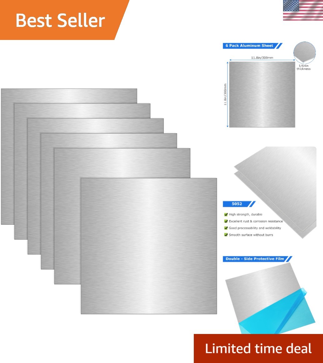 Quality 5052 Aluminum Metal Plates – 6 Pack, 12×12 Inch Flat Panels with Film