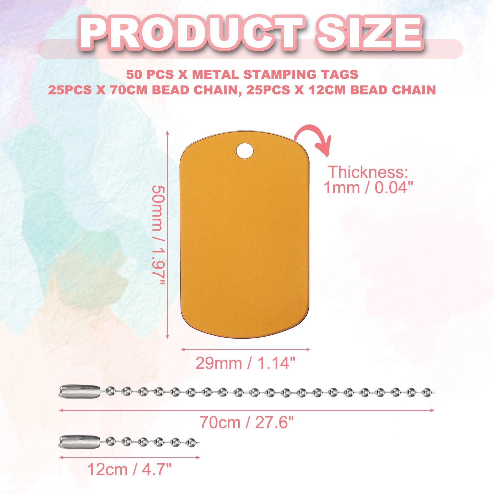 50Pcs Blank Tag Metal Stamping Tags, Rectangle Shape Engraved Tag, Gold Tone