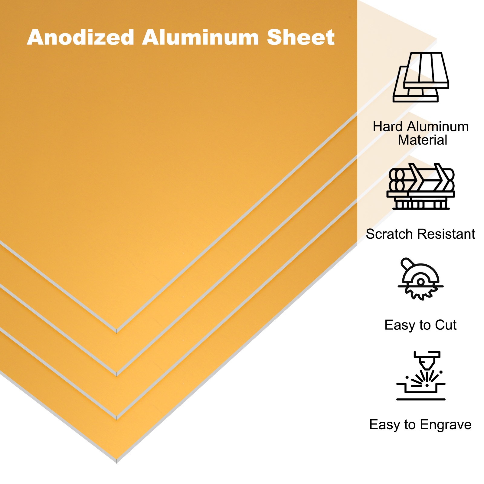 7x5x1/32inch Anodized Aluminum Sheet, 5Pcs Aluminum Plate, Yellow