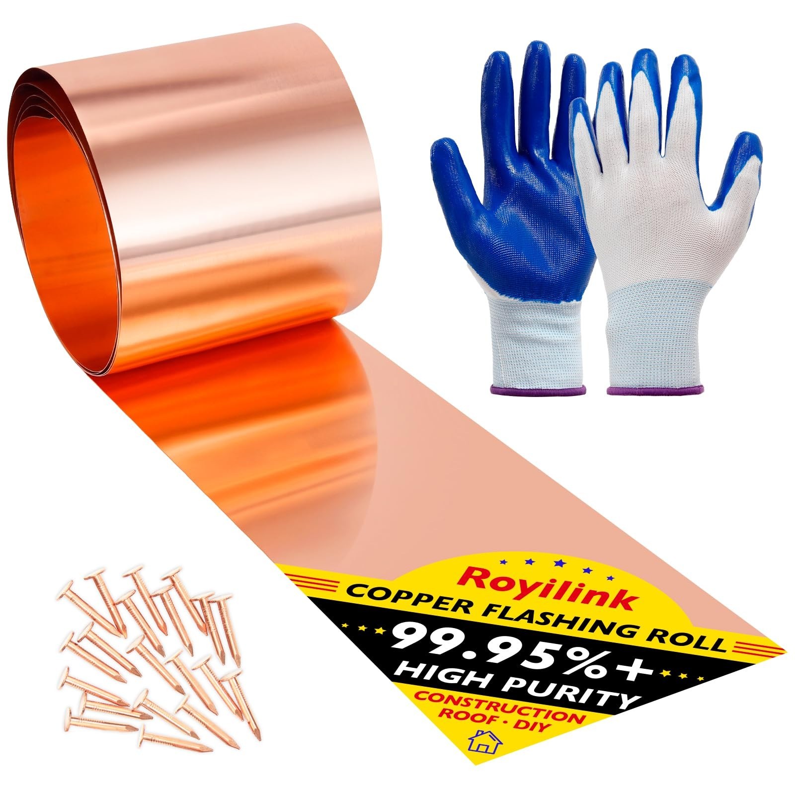 26 Gauge Copper Flashing Roll 4in x 10ft, ASTM B152, 99.95% Pure Copper for Roof