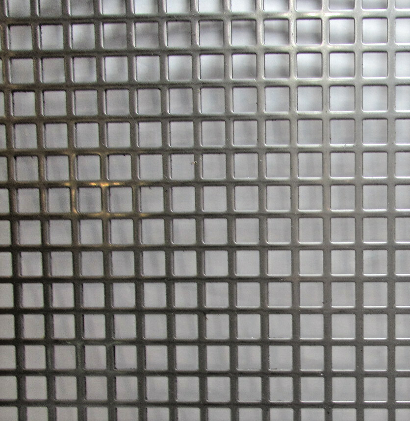 3/8″ SQUARE—- 16 GA. STAINLESS PERFORATED METAL —11-1/2″ x 12-3/4