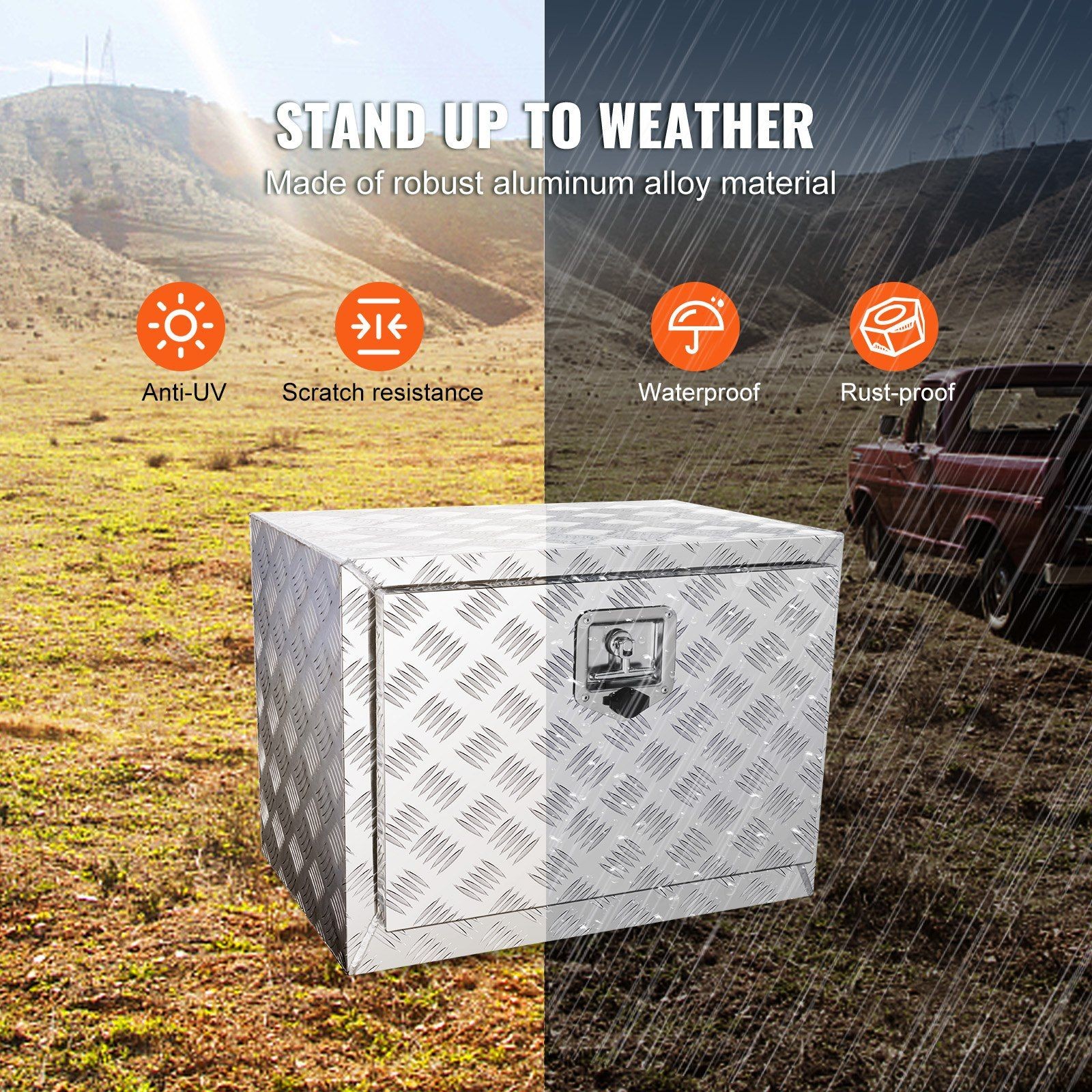 24x14x16in Waterproof Aluminum Diamond Plate Truck Box 333lb & Lock