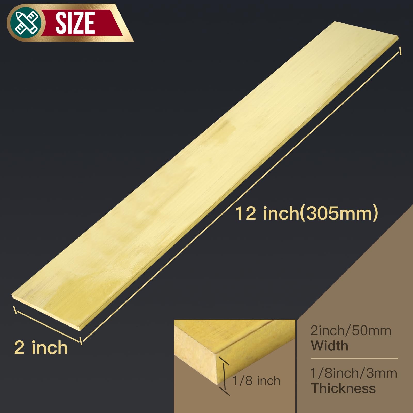 1/8x2x12 Inch Brass Flat Bar Blank Solid Thin Plate C360 Mill Stock 1 Piece