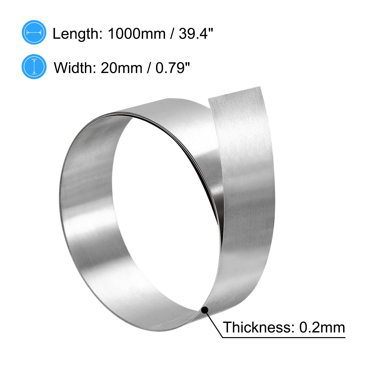 304 Stainless Steel Foil Roll，0.2mm x 20mm x 1M Polished Finish Plate 2pcs